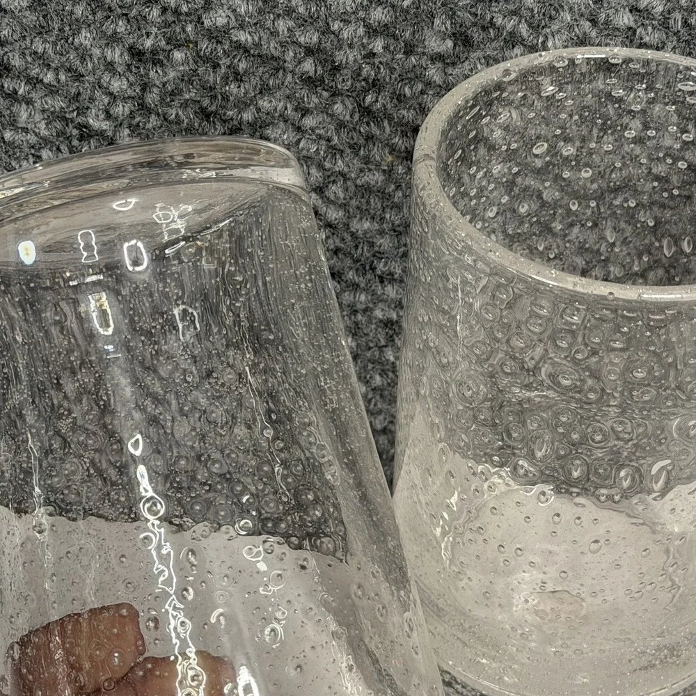 Set of 2 Hand-blown Clear Glass Tumblers w/ Suspended Bubbles  5.5